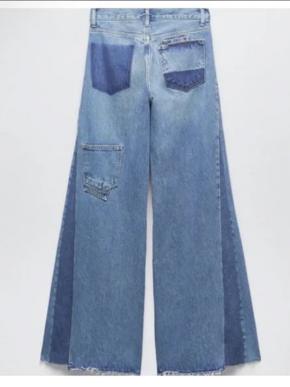 Zara Two-Tone Light and Dark Blue Wide-Leg Patchwork Jeans